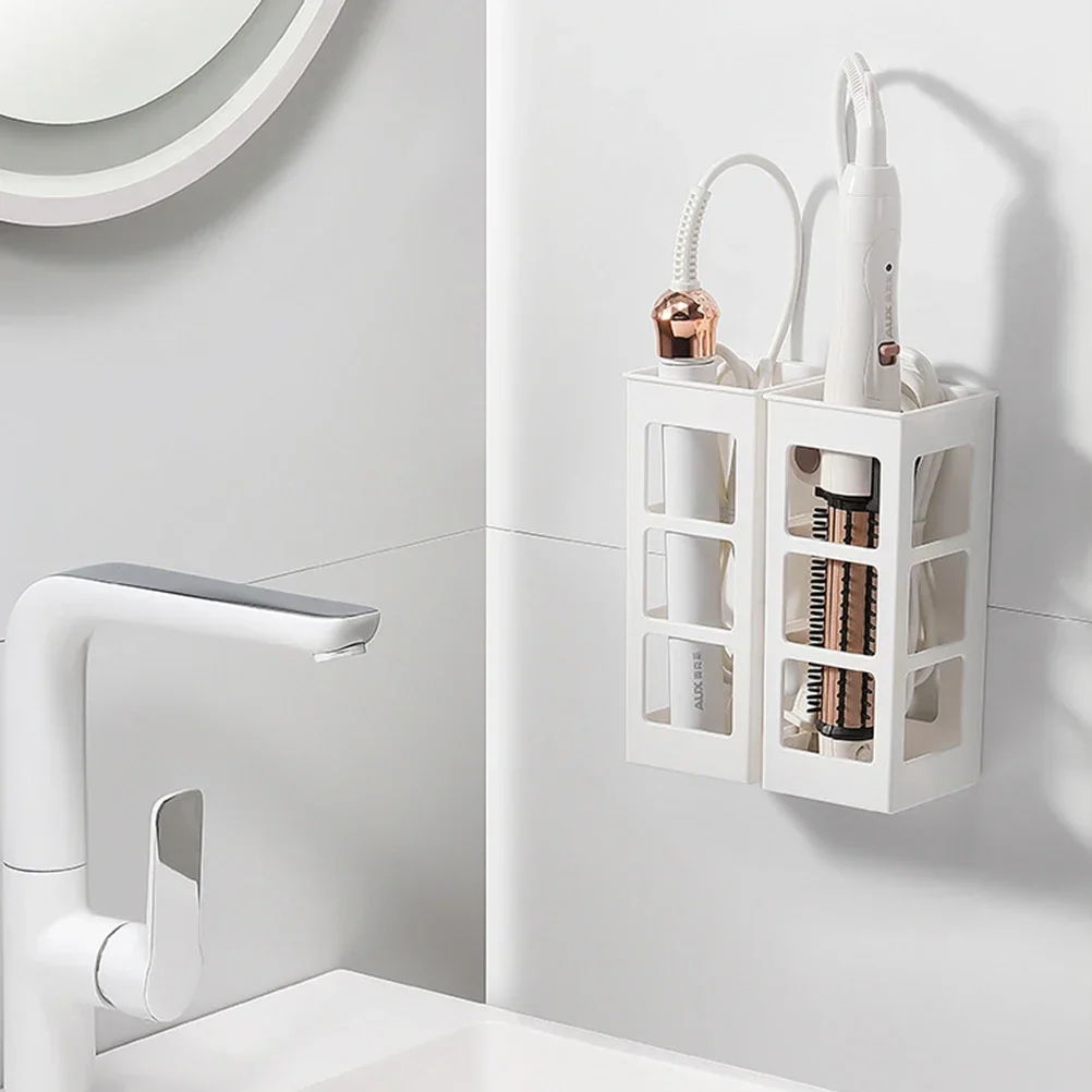 6Pcs Curling Iron Organizer Bathroom Wall-mounted Hair Straightener Holder Perforation-free Hair Tools Makeup Organizer Box
