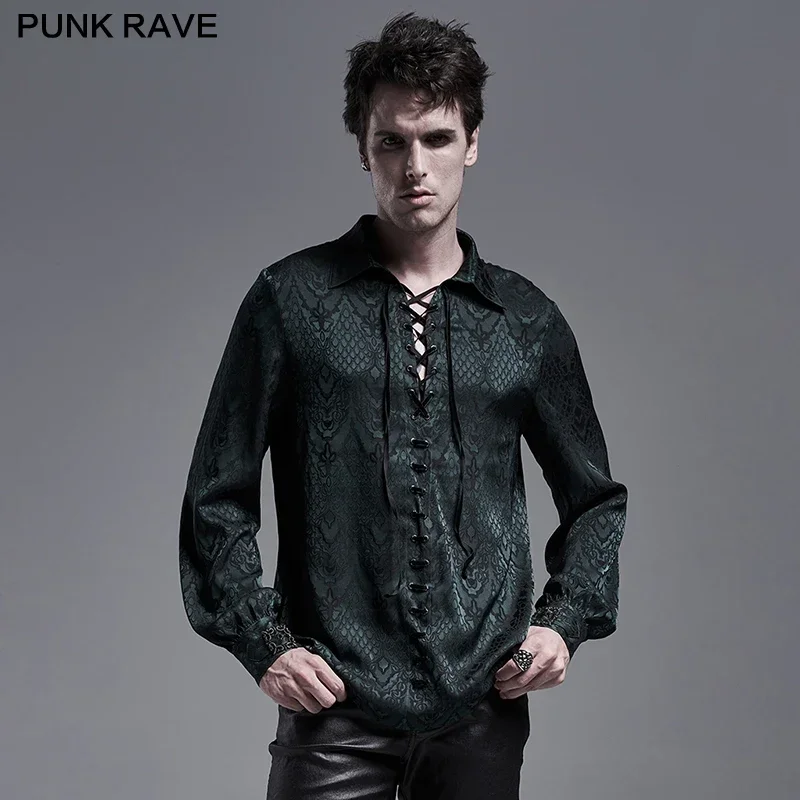 

PUNK RAVE Men's Gothic Gorgeous Jacquard Shirt Retro Fashion Formal Prom Party Long Sleeve Blouses Mens Shirts 3 Colors