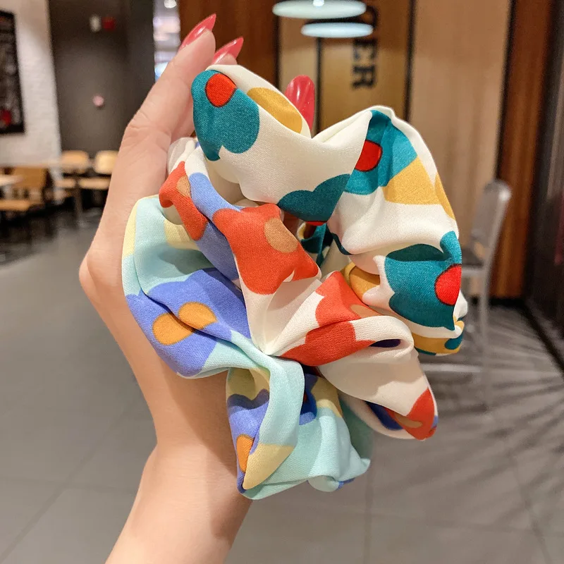Ikat Rambut Scrunchie Gaya Korea Motif Bunga Segar, Karet Rambut Elastis Model Baru, Ikat Rambut Model Usus Babi, Aksesoris Rambut untuk Wanita