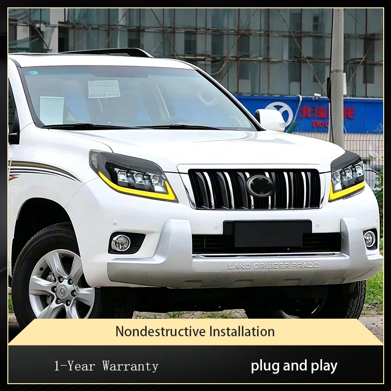 Car Styling For Toyota Prado 2010-2013 LC150 Front Lamp DRL Headlight Three eyes Highlight Lens LED Bulbs Projector Lens Auto