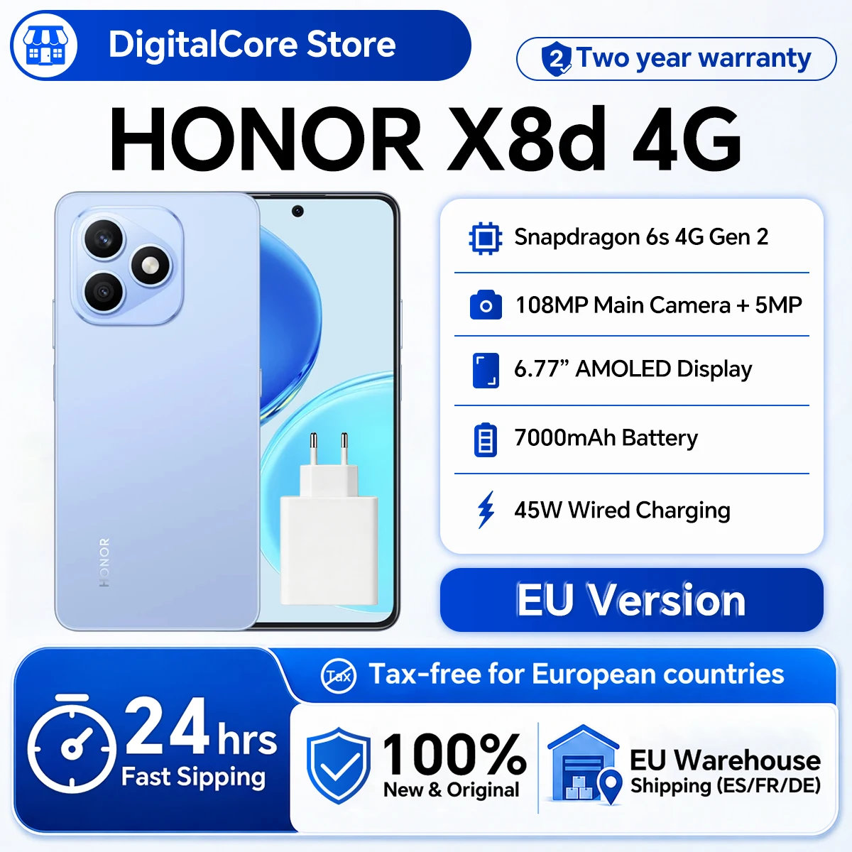 Image of HONOR X8d Smartphone Snapdragon 6s 4G Gen 2 6,77" AMOLED 7000mAh Akku 45W superschnelles Laden 108MP hochauflösende Hauptkamera IP65 EU-Version
