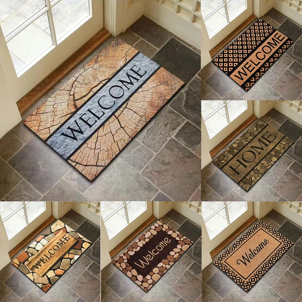 Welcome Design Door Mat Natural Style Non Slip Durable Entrance Rug Indoor Home Decor For Families Loving Welcome Accents