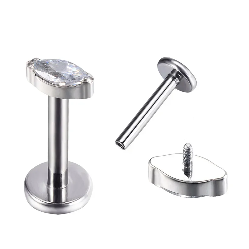 G23 Titanium CZ Lip ear Studs labret Ear Cartilage Tragus Helix Piercing Screw Fit Top 16g Gothic snug Piercing Body Jewelry