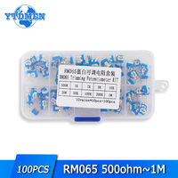 100Pcs/Box RM065 Potentiometer Trimpot Potentiometer Assortment Kit 10 Values Variable Resistor 500 Ohm -1M Ohm