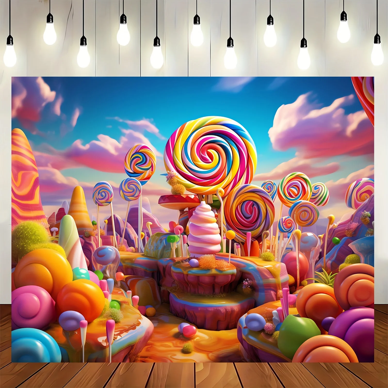 1pc, candy background photo props, polyester banner decoration, party home decoration, party wall decoration