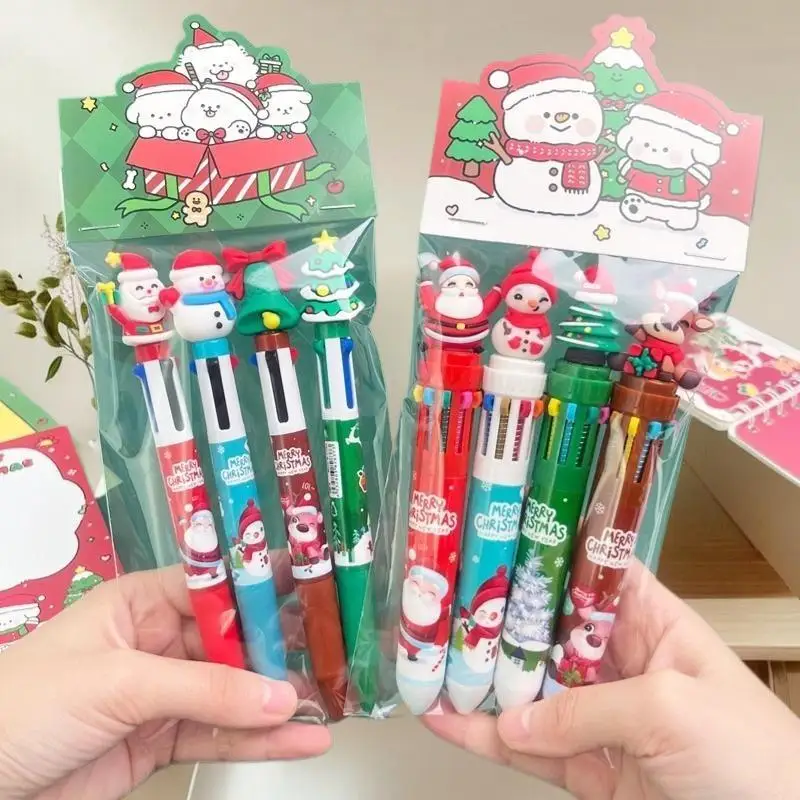 Bolígrafo navideño de dibujos animados, manual de colores de Papá Noel, bolígrafo de prensa, regalos de Navidad para estudiantes, premios de papelería