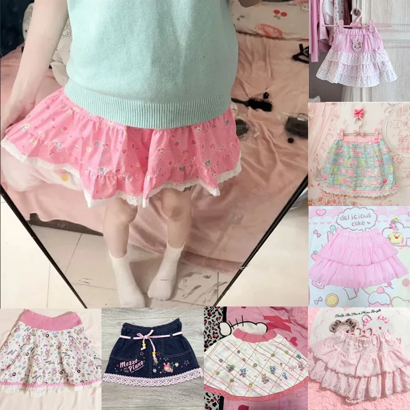 

Японская милая юбка с принтом клубничного зайчика в стиле Y2K, ретро, с бантом и кружевом, кавайная, в стиле Харадзюку, повседневная, летняя уличная одежда 2026