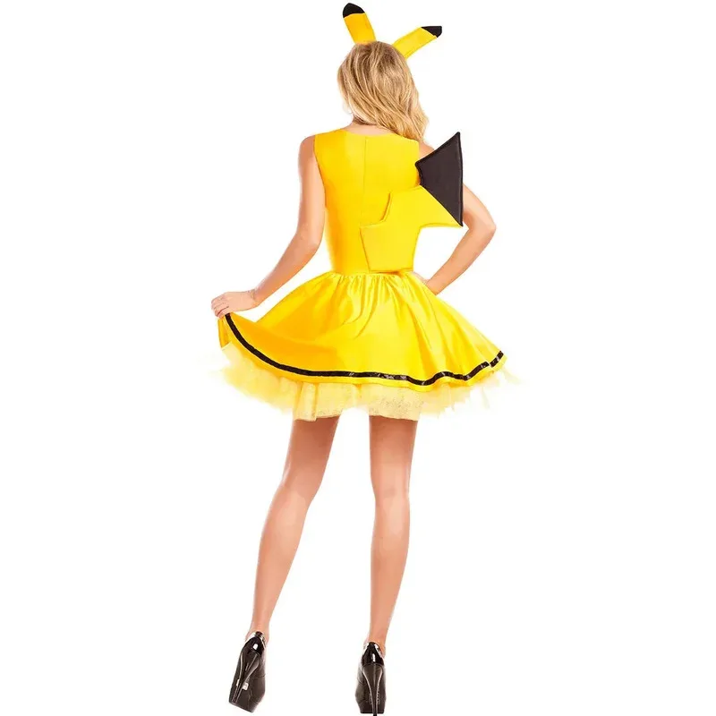 Anime Cosplay Pikachu Abito senza maniche con fascia Costume da festa di carnevale in maschera di Halloween per abito sexy da donna