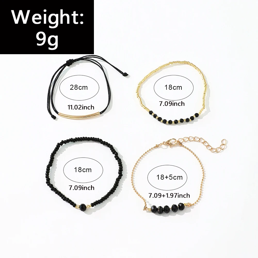 4Pcs/Set A new fashion vintage black crystal hand bracelet with hand-woven beaded simple niche women's bracelet image 6