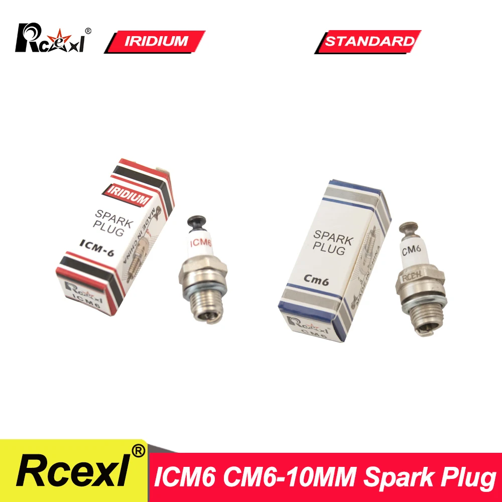 1PC Rcexl ICM6 CM6-10MM Spark Plug Iridium Power for Gasoline RC Airplane Model Engine DLE20/20RA/30/RA/40/55/55RA/60