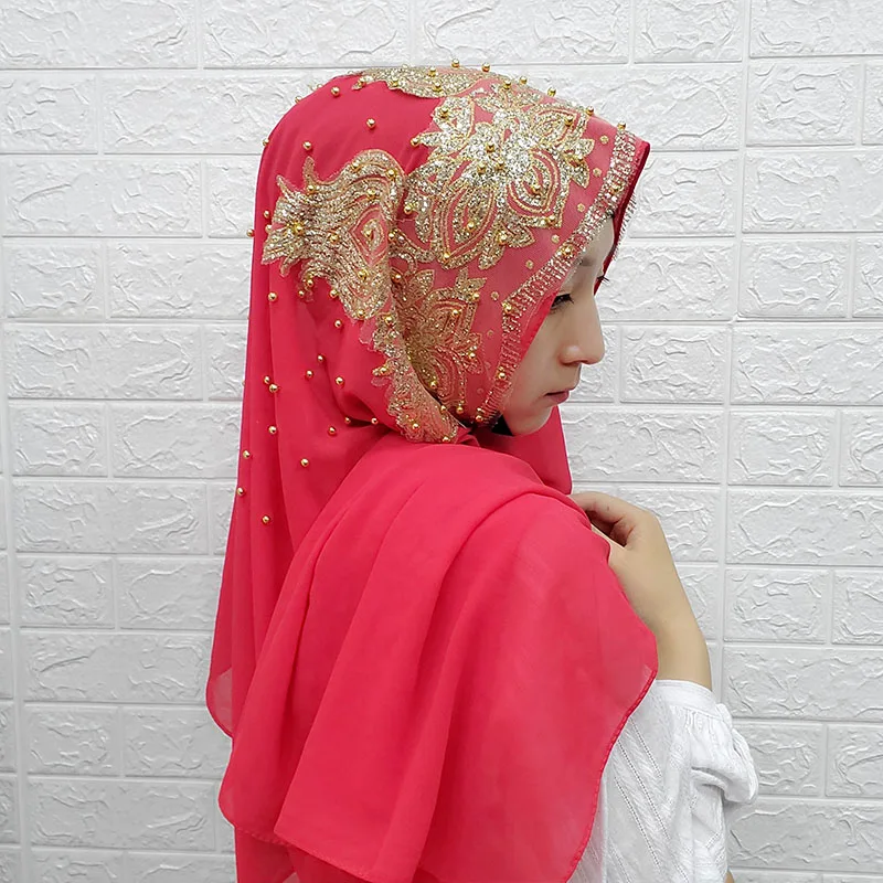 حجاب شيفون للنساء وشاح طويل شال موضة مسلم لامع الذهب بريق الحجاب رئيس التفاف الأوشحة عباية الحجاب Turbantes