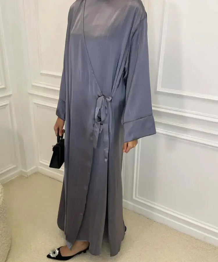 

New Side Wrap Abaya Ramadan Robe Femme Musulmane Muslim Women Dubai Islam Dress Satin Abayas Eid Djellaba Kebaya Caftan Jalabiya