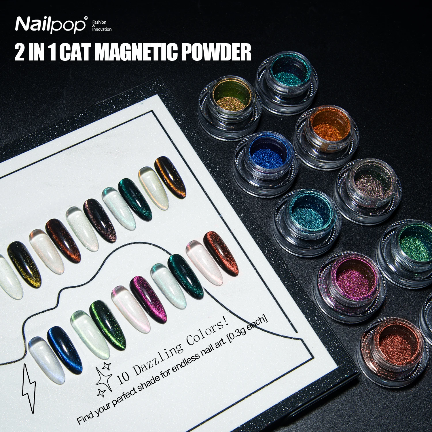 Nailpop 1 Uds polvo magnético de ojo de gato 10 colores acabado semitransparente efecto degradado 0,3g esencial para manicura en Gel Nail Art