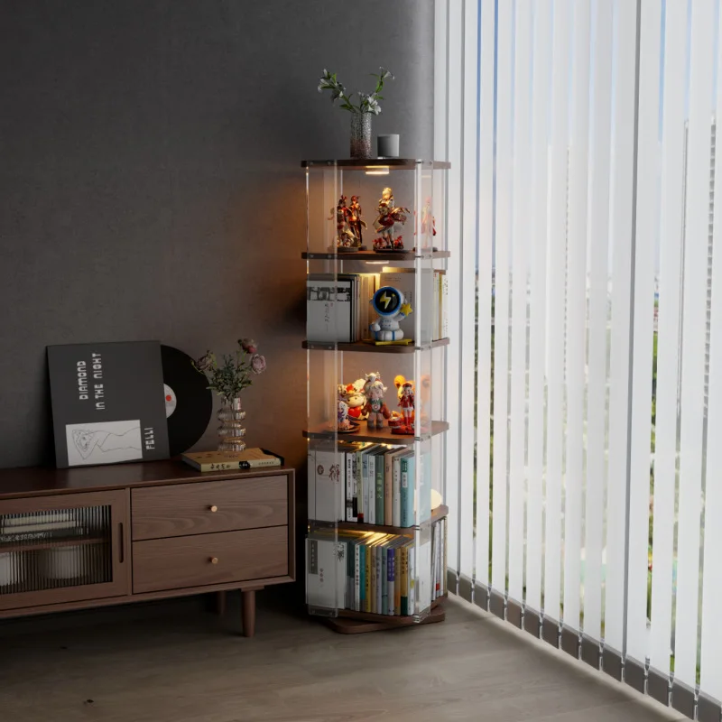

Acrylic transparent bookshelf cabinet household TV cabinet 360 degree display cabinet floor shelf TV bookcase