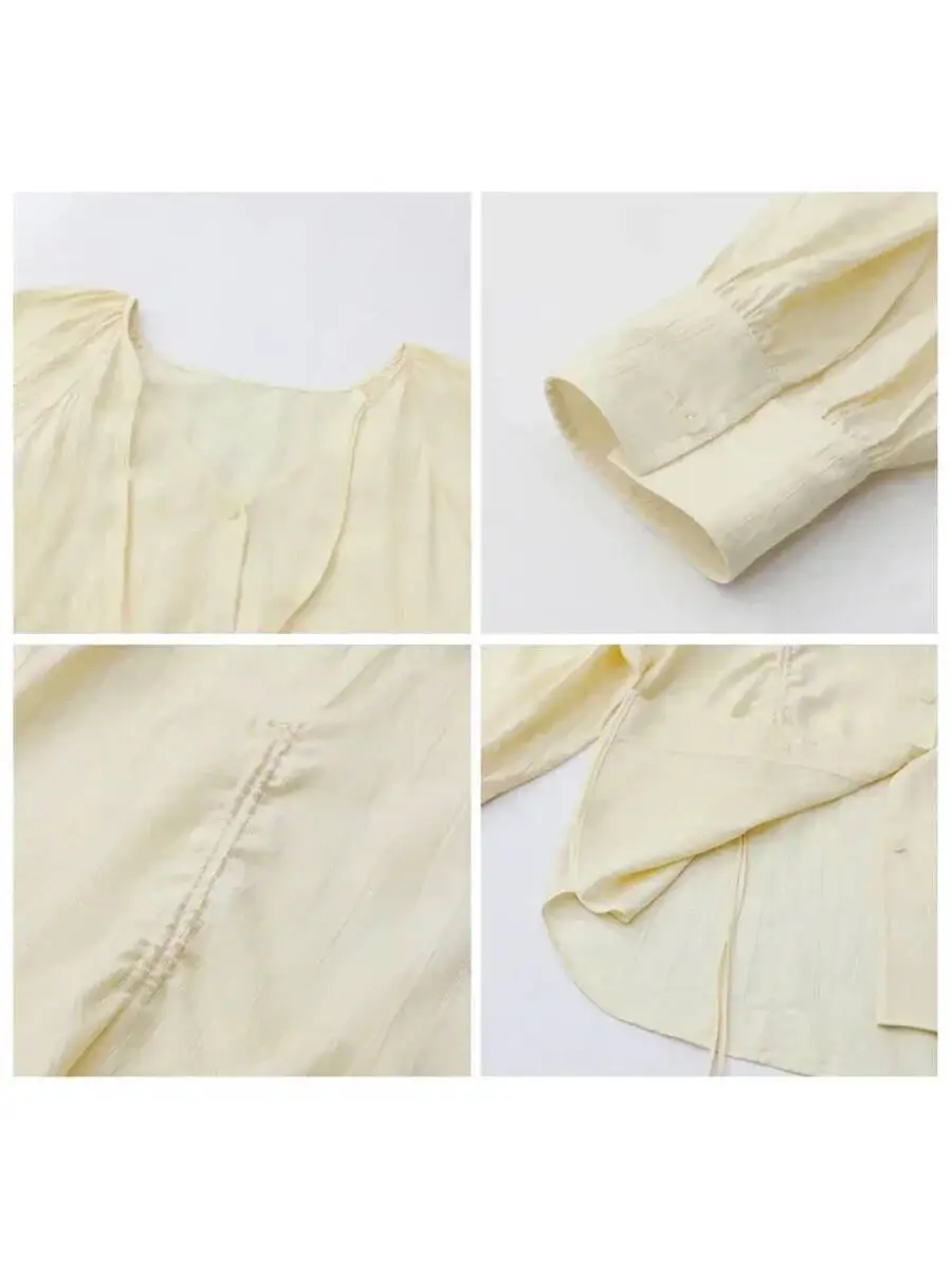 

CHIC VEN женская свободная рубашка на шнуровке, однотонная новая корейская плиссированная блузка реглан с v-образным вырезом и длинными рукавами, женские топы, весна-лето 2025