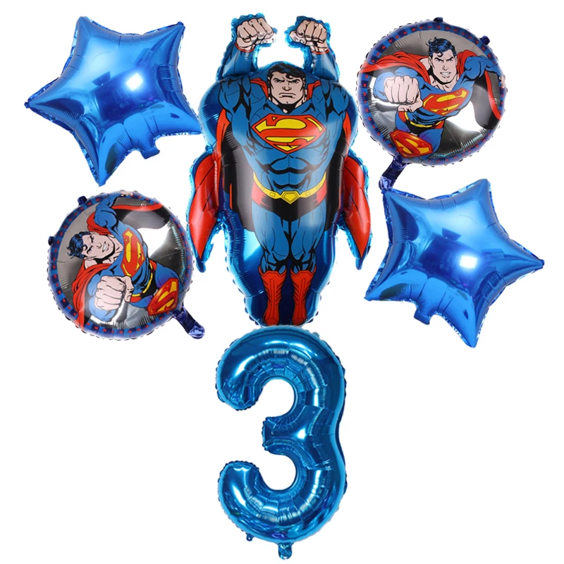 6pcs DC superhero Theme Party Air Balloons set superman 32 pollici numero Foil Balloon ragazzi decorazioni di compleanno forniture per feste per