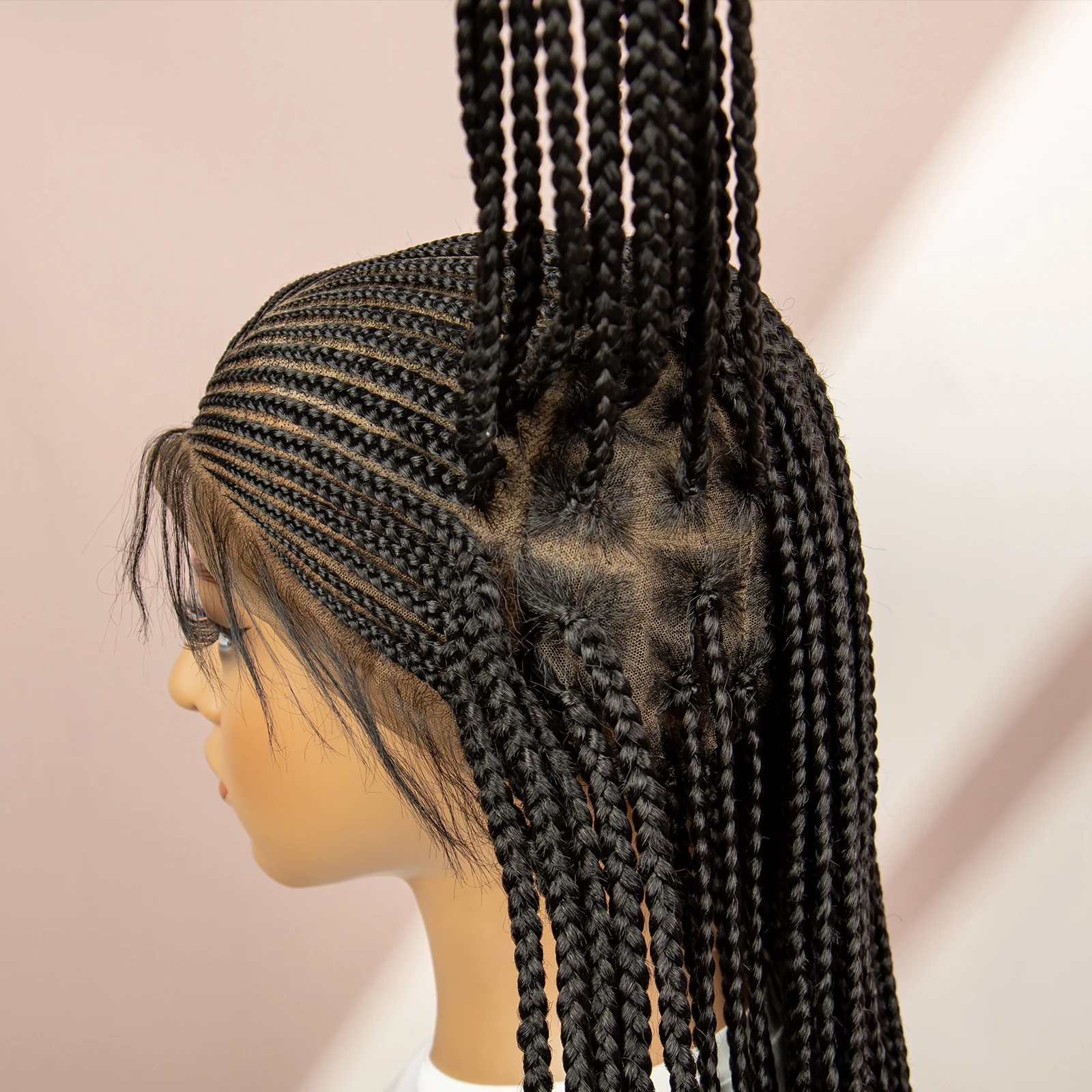 Pelucas trenzadas sintéticas para mujeres negras, caja de encaje completo, pelo de bebé Natural, 360