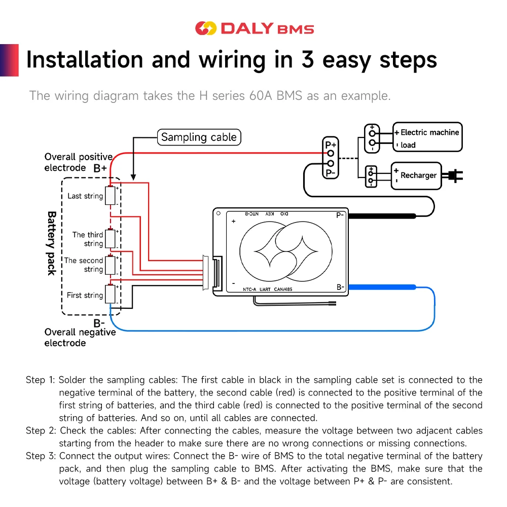 Daly Smart Lifepo4 BMS 4S 8S 16S 24S 12V 24V 48V Li-ion 10S 36V 13S 20S 72V 40A 60A для литиевого аккумулятора Фото №4