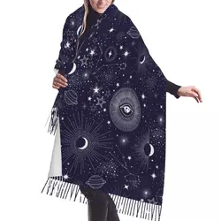 Autumn Winter Warm Scarves Stars Sun Moon Constellation Planet Eyes Fashion Shawl Tassel Scarves Wrap Neck Headband Hijabs Stole