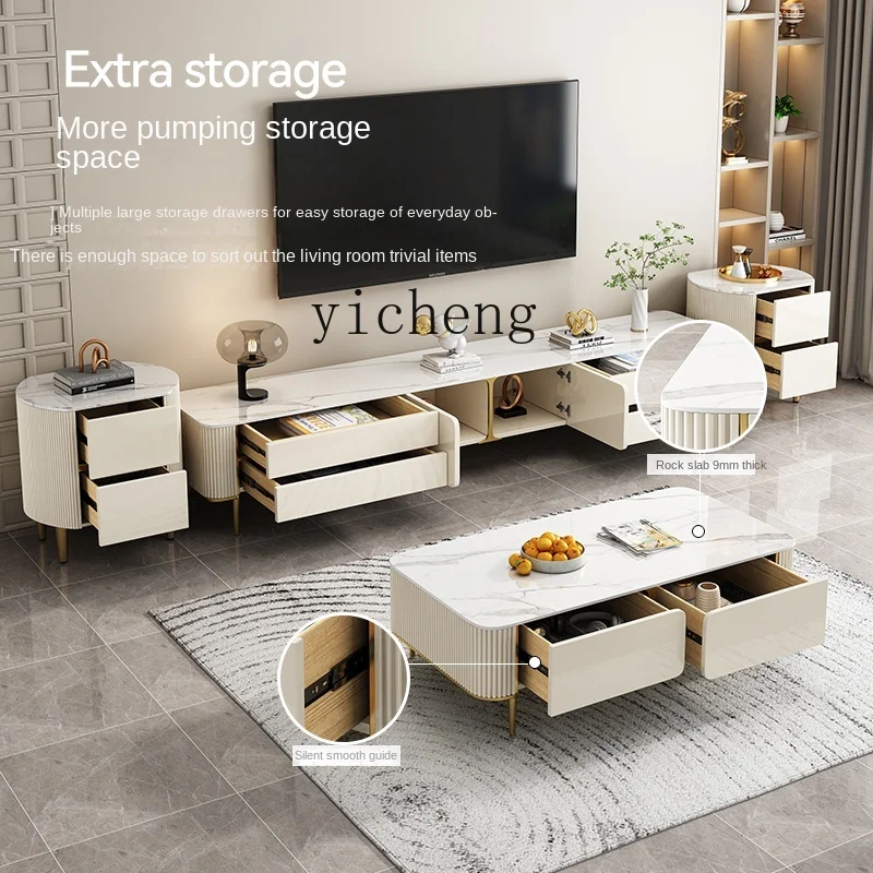 ZF Simple and Modern Coffee Table TV Stand Combination Large and Small Apartment Type Stone Plate Light Luxury Floor Cabinet