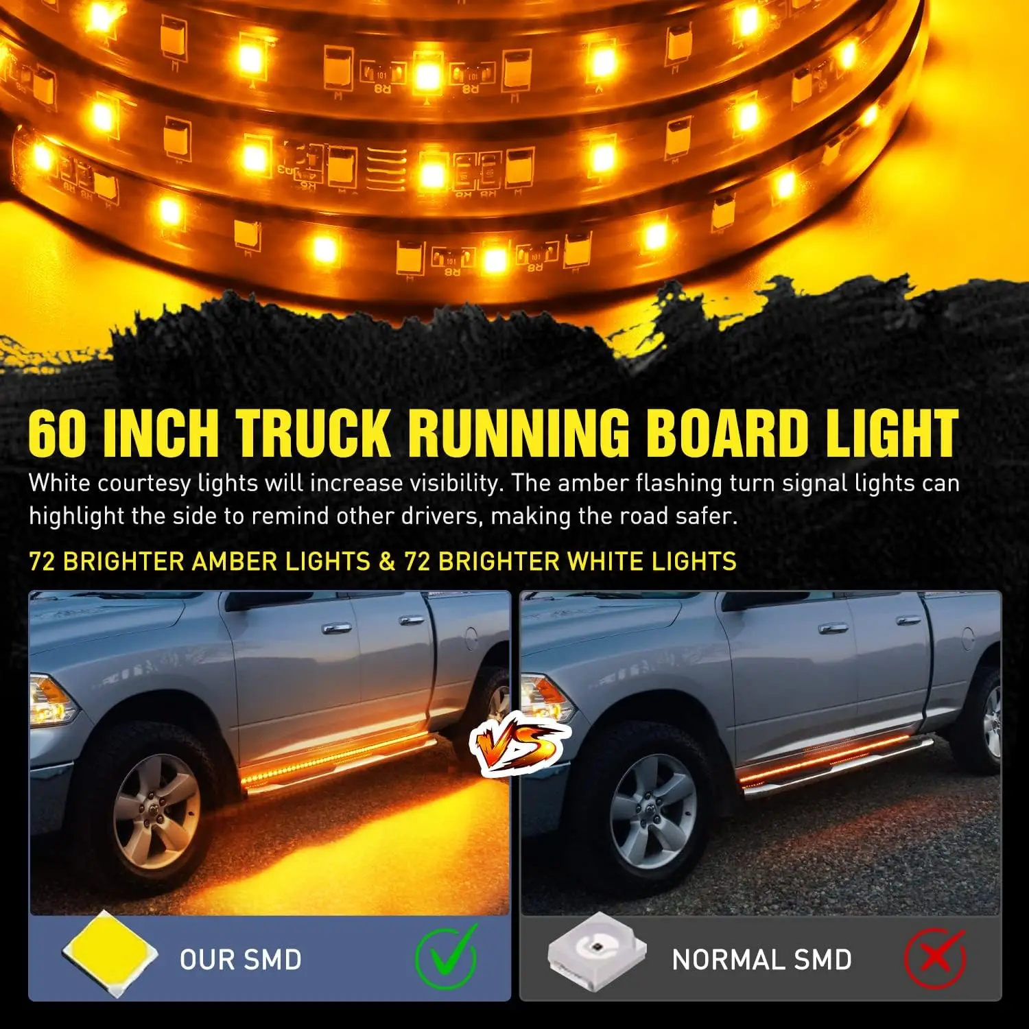 Sequential Amber Turn Signal Lighting Strips Kit Truck Running Board Lights Side Maker White Courtesy Light