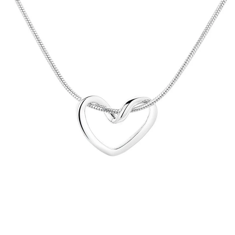 384L ZFSILVER Fashion Trendy Silver 925 Retro Snake Chain Hollow Twine Heart Necklace Women Charms Jewelry Accessories Match-all