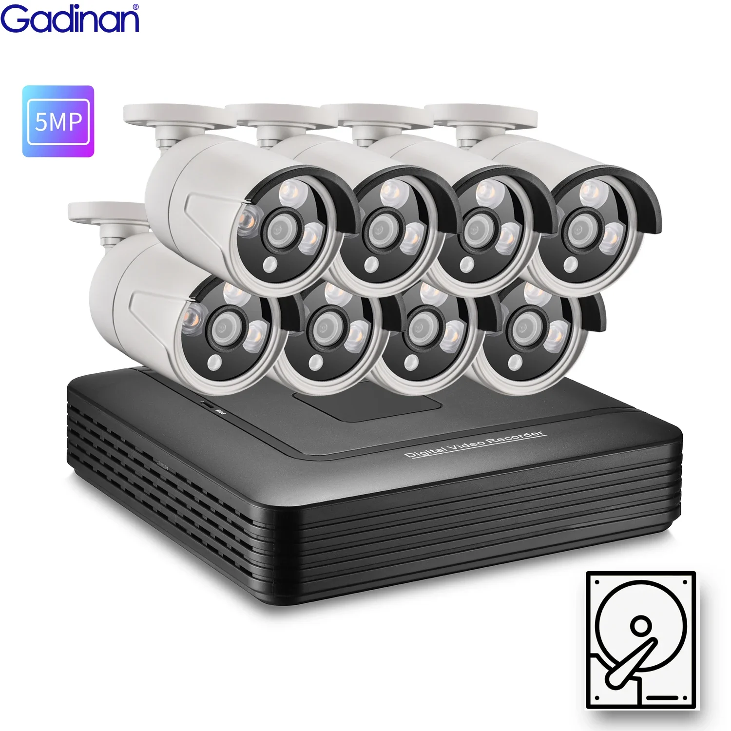 

Gadinan H.265 4/8CH NVR 5MP Security Camera System Outdoor Bullet Audio IP Camera AI Motion Detection P2P Video Surveillance Set