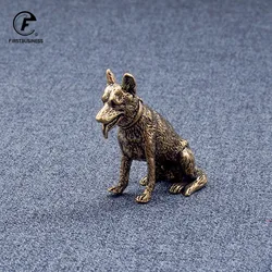 Vintage Copper Lucky Dog Miniatures Figurines Desktop Small Ornaments Chinese Classical Brass Animal Tea Pets Home Decorations