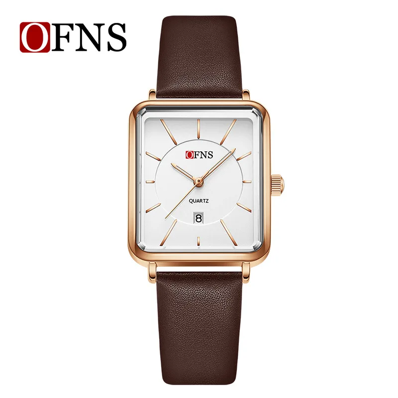 OFNS2025 New Women's Retro Square Watch Simple Three Needle Waterproof Calendar Display Light Luxury Elegant Quartz Watch Men's