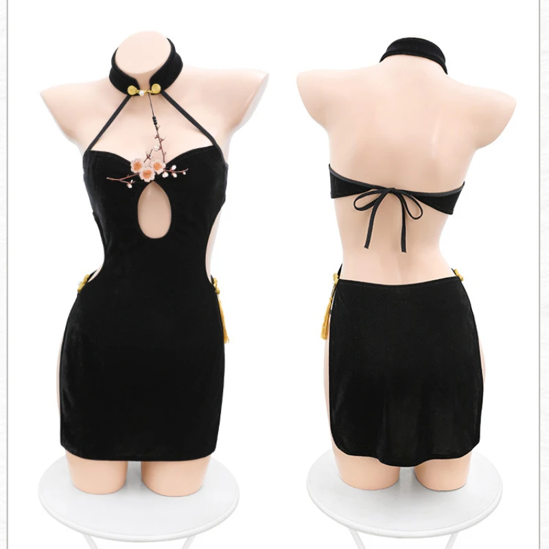 حجم كبير المخملية شيونغسام تأثيري الصينية التقليدية عالية انقسام الجوف تشيباو الملابس الداخلية فستان حفلة موحدة لعب الأدوار بيبي دول #4