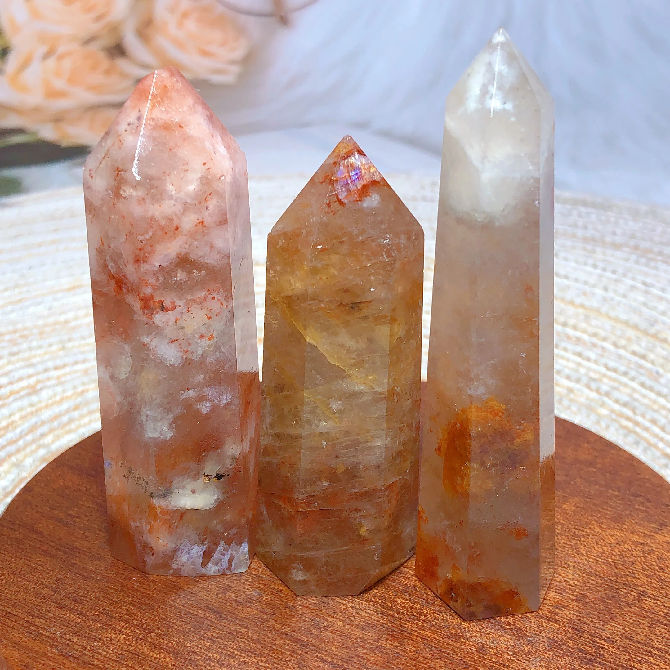 

Natural Crystals Fire Quartz Moonstone Blue Flash Tower Rainbow Home Decorations Rare Witchcraft Mineral Energy Gemstones