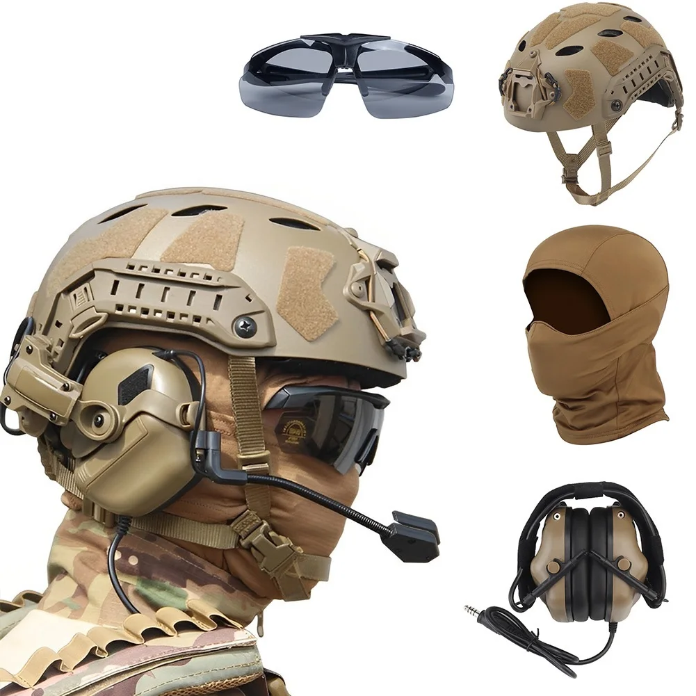 Lightweight FAST SF Airsoft Helmet Communication Headset Balaclava Face Mask 3 Color Goggles Outdoor Tactical BB CS Game Set