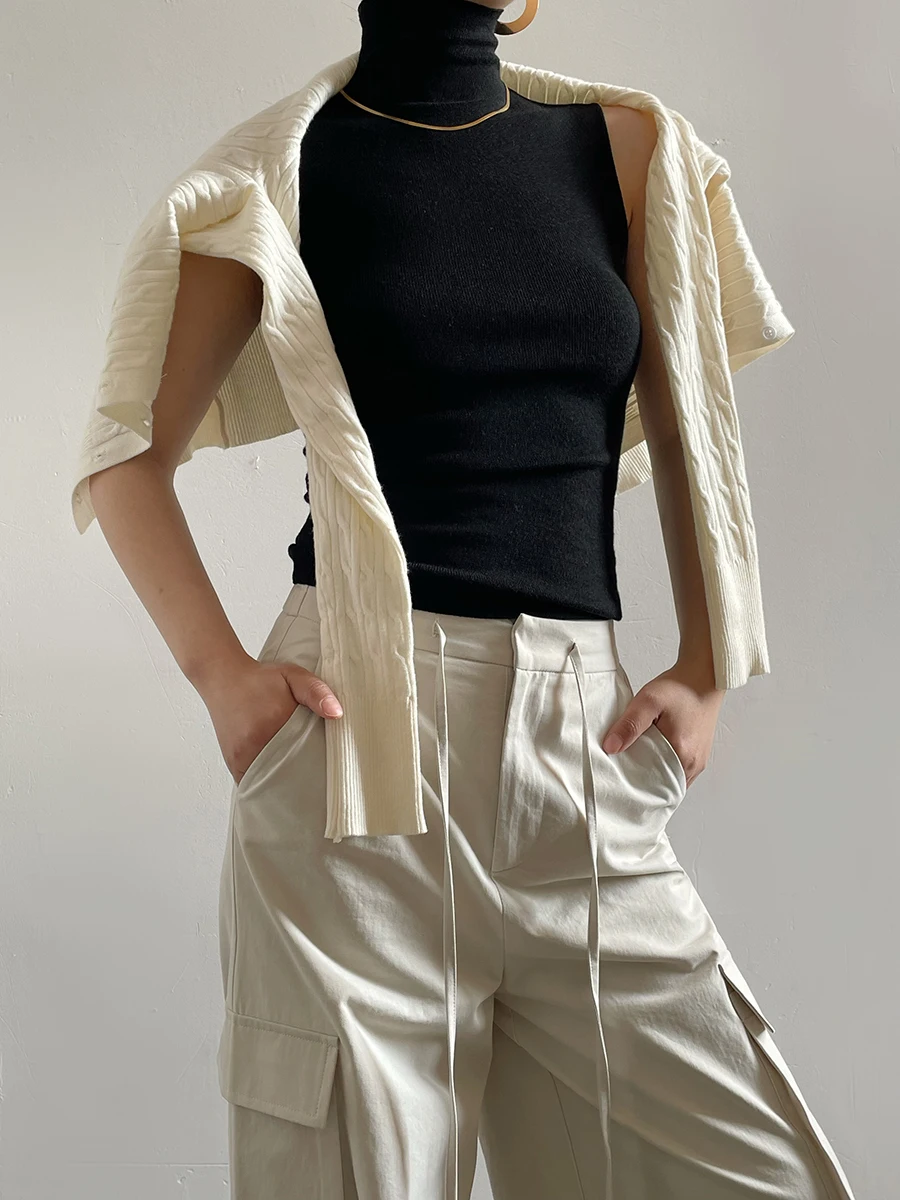 

Женский укороченный вязаный жилет Slim Fit с высоким воротником в американском уличном стиле, топ для ношения под одеждой