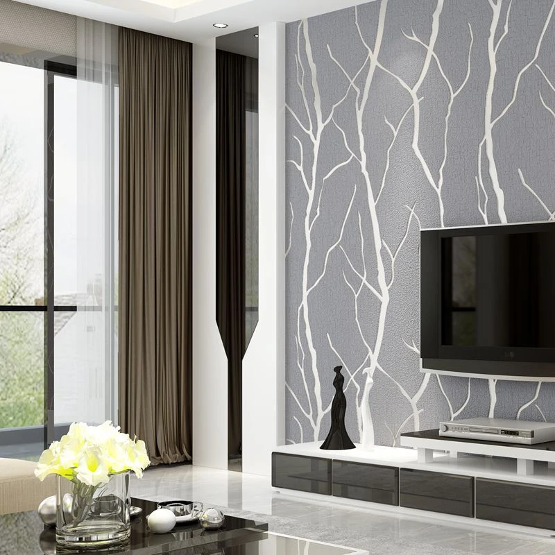 

Темно-кофейный цвет 3D фон ветки обои спальня гостиная современные утолщенные бархатные обои из оленьей кожи рулоны для стен