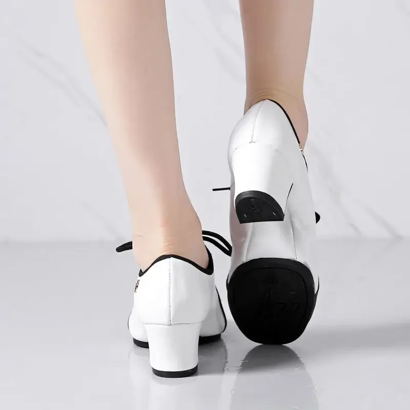 Genuine Leather Dance Shoes Adult Soft Modern Dance Shoes Women Square Shoes Teacher Latin Dance Shoe Sneakers Ballroom Dancing