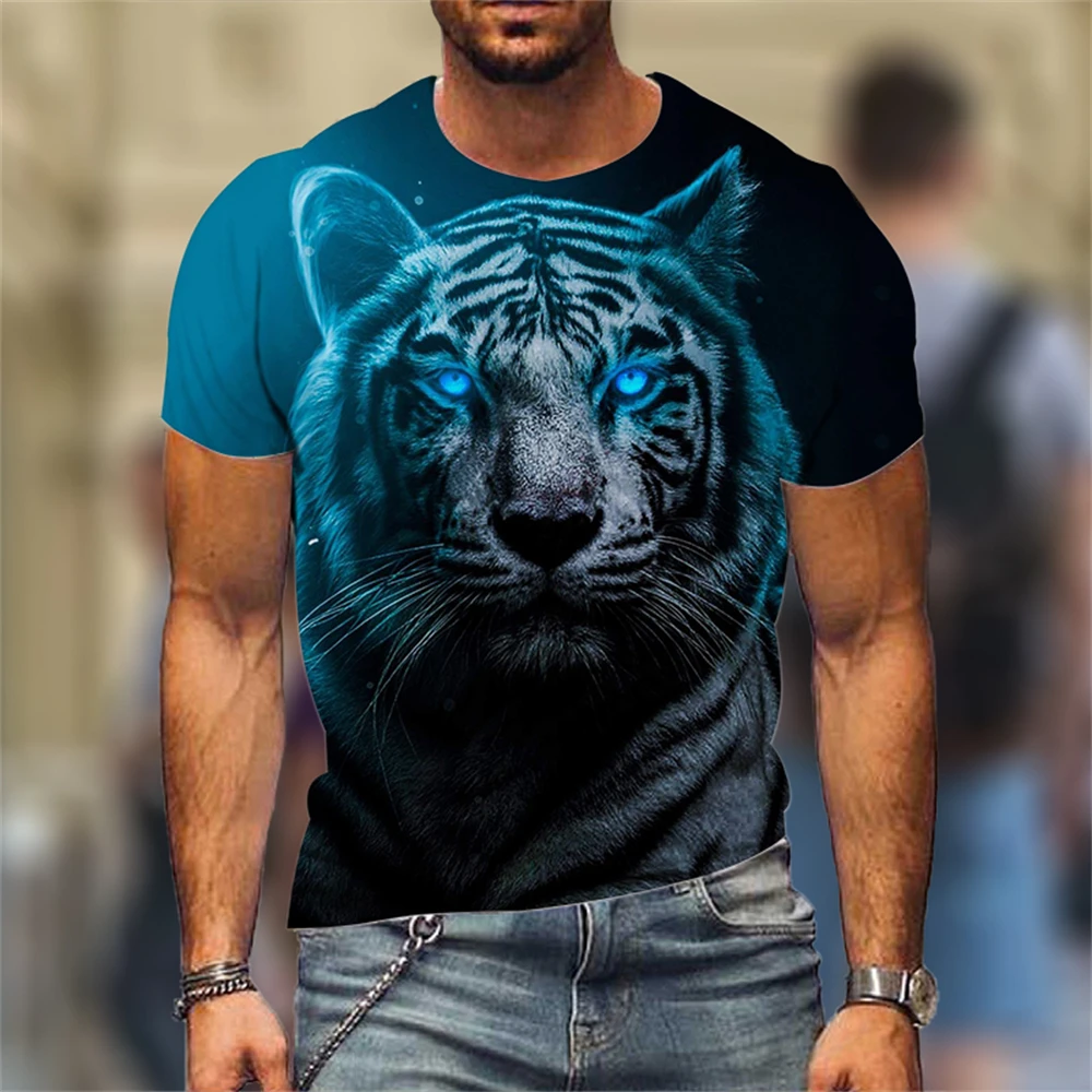 2023 Summer T-shirt Men Animal Lion 3d Print Fashion Short Sleeve Top Micro Elastic Sport Fitness T Shirt For Men