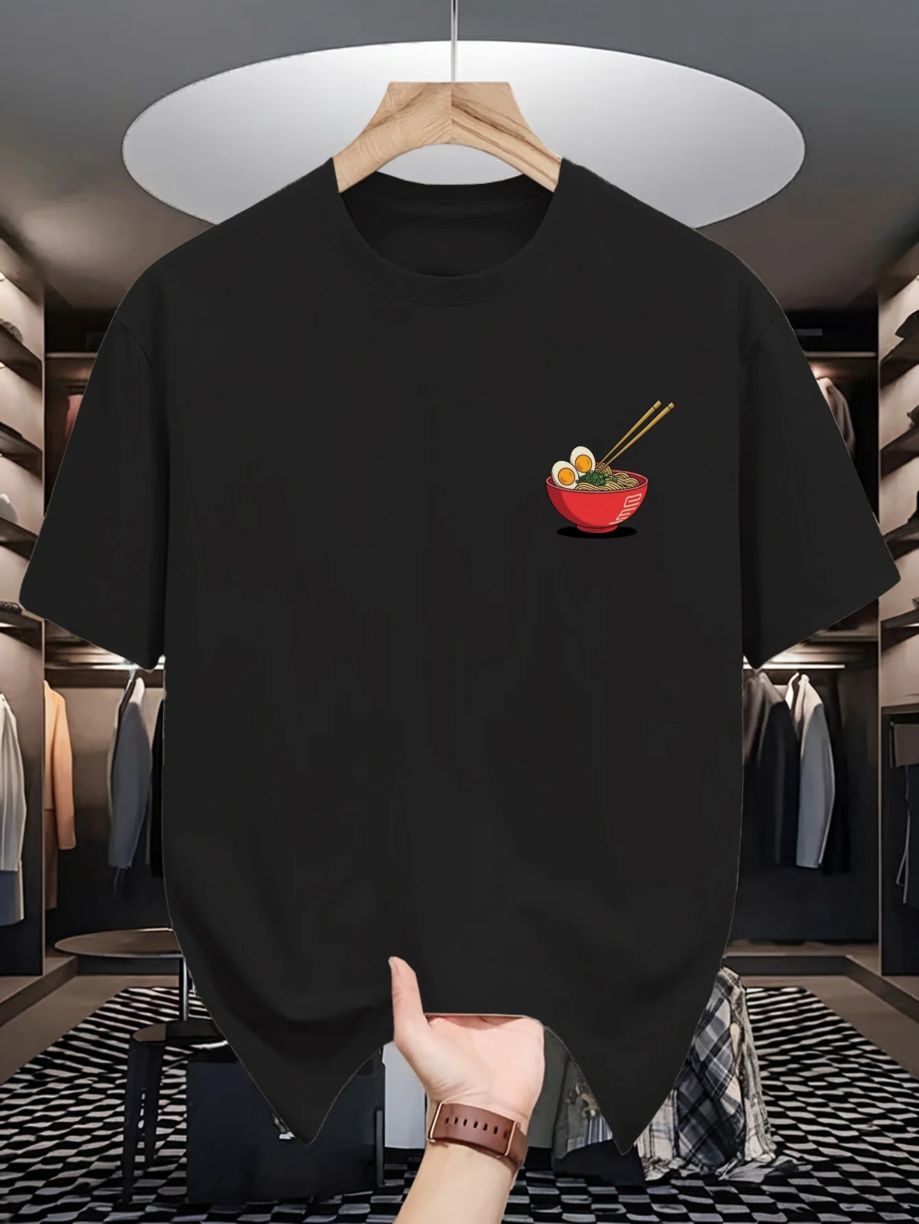 Japanese Ramen Food Print Mens Crew Neck T Shirt Small Chest Noodle Bowl Cartoon Graphic Short Sleeve Casual Cotton Street Tees
