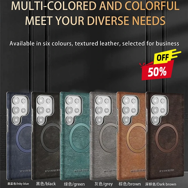 

For Samsung S24 Ultra Case Magnetic Magsafe Oil Wax Genuine Leather Phone Cases For Galaxy S23 S22 S21FE Cover Wireless Charge