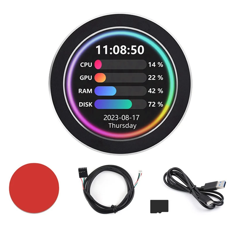 

2.8-Inch Water-Cooled Secondary Screen USB CPU Computer Status Monitoring RGB Music Spectrum Analysis Driver-Free, B Durable