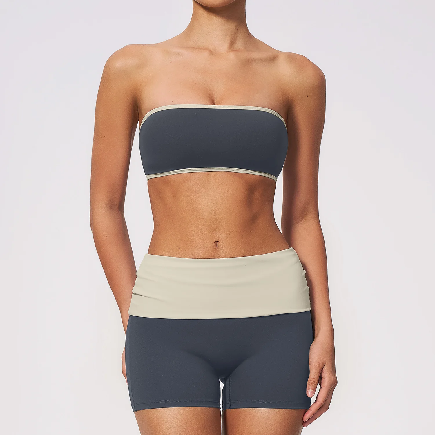 Women Nylon Two Piece Fitness Sports Set Workout Yoga Outfit Strapless Bra Woman 2Ps Gym Crop Top Deportivos Mujer Gym Suits view 5