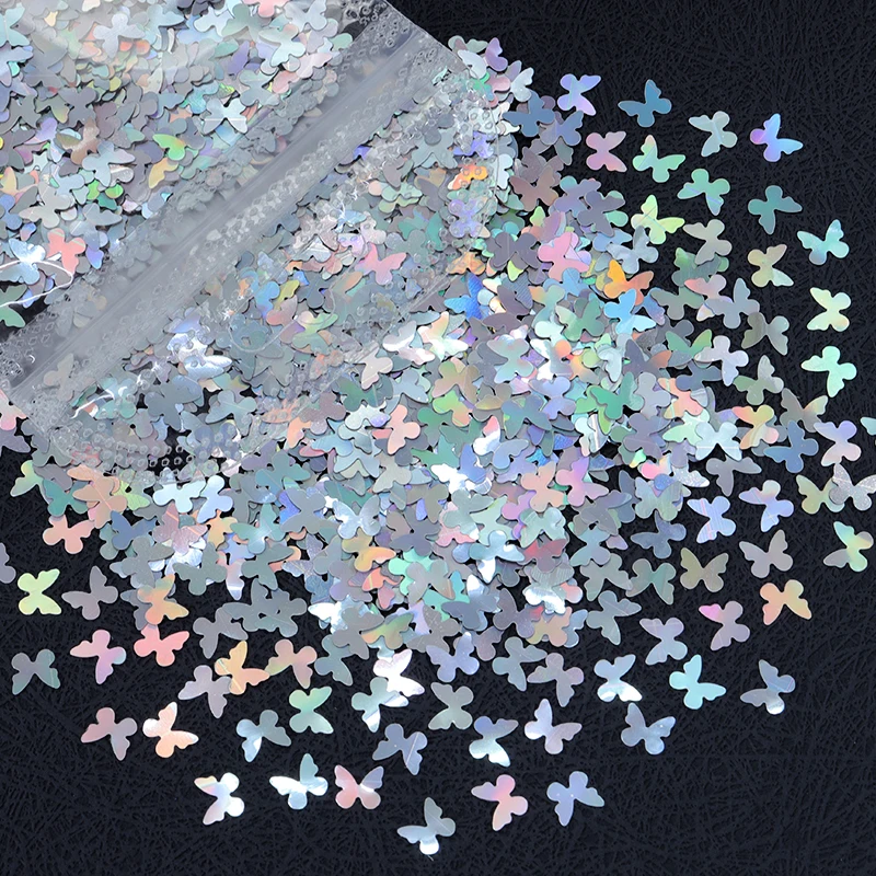 

Holographic Laser Silver Nail Art Glitter Flakes Butterfly Love Heart Letter Shaped Sequins Nails Accessories Fingers Decoration