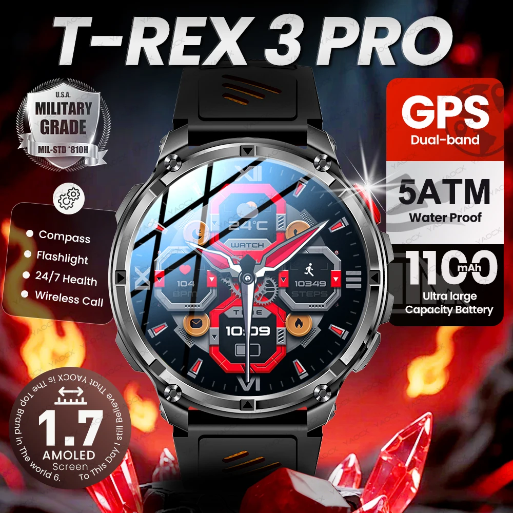 

2026 New Outdoor SmartWatch Men GPS trackr Compass Sports Bluetooth Call 1100mAh Large Battery Waterproof Flashlight Smartwatch