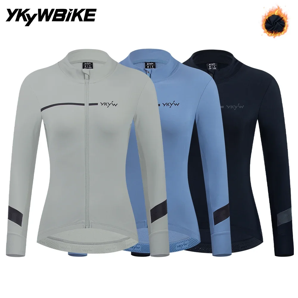 

YKYWBIKE женские велосипедные куртки термофлисовый теплый велосипедный трикотаж с длинным рукавом зима-осень велосипедная куртка одежда для шоссейного велосипеда