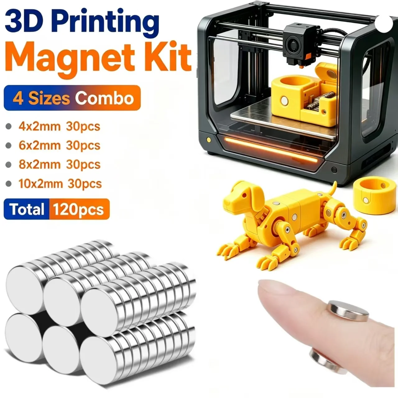 120 Pieces Magnets For 3D Printing,4x2 4x3 5x2 5x3 6x2mm Mini Strong Magnets For 3D Printing,Refrigerator,Office, DIY, Crafts