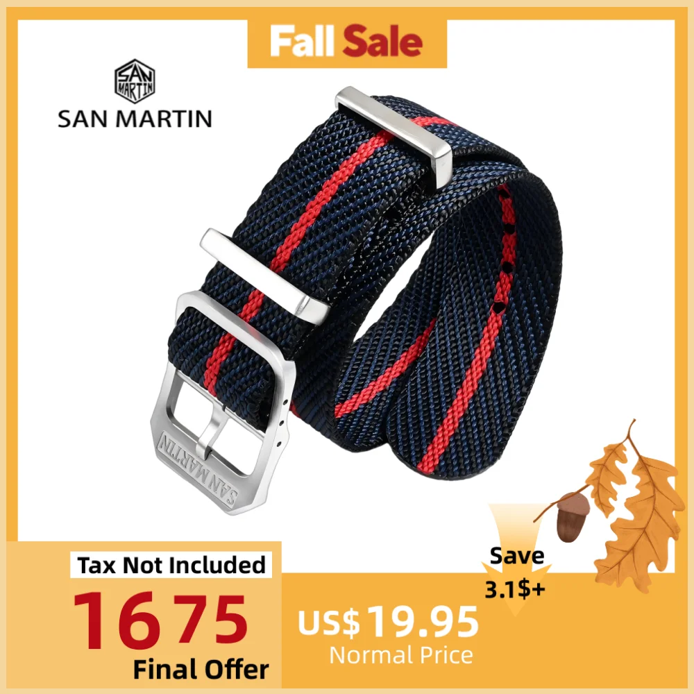 

San Martin Ribbed 1pcs Nylon Strap Men Sports Wristband Army Military 20mm High Quality Square Stainless Steel Pin Buckle BD0006