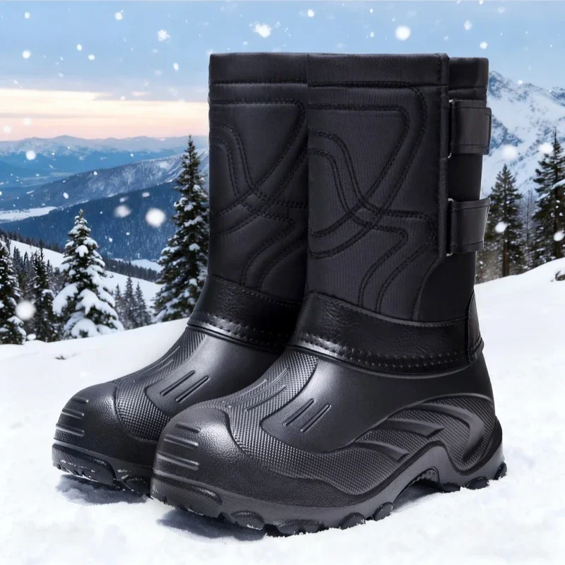 Men Camo High‑Top Winter Snow Boots Synthetic Leather EVA Sole Waterproof Warm Plush Outdoor Fishing Working Boots