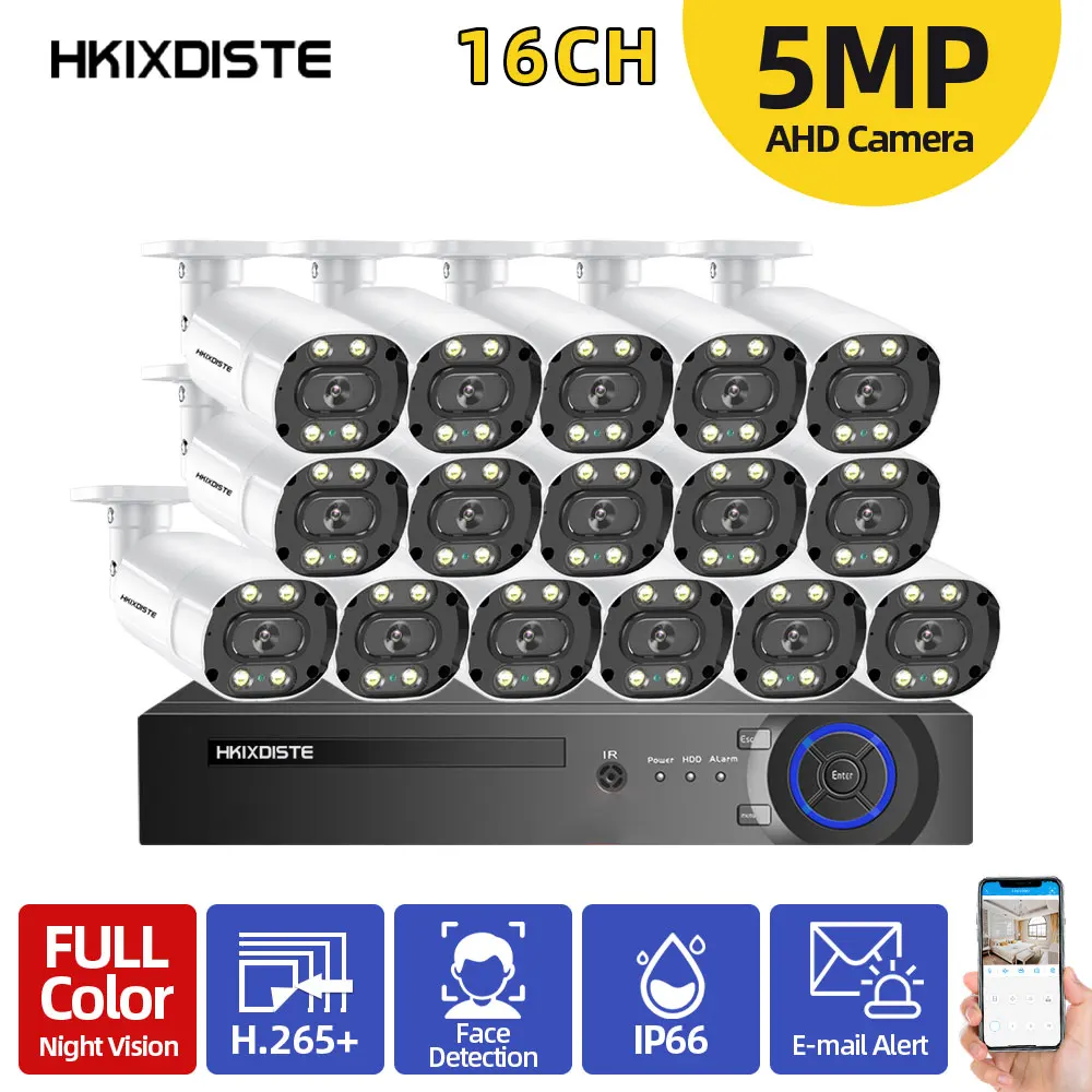 

5MP 16 Channel AHD CCTV System Full Color Night Vision Security Camera Set 16CH DVR Kit H.265 XMEYE DVR Surveillance System