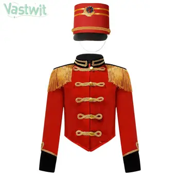 Kinder Mädchen Halloween Schlagzeuger Dirigent Blaskapelle Honor Guard Parade Performance Jacke mit Hut für Karneval Mottoparty