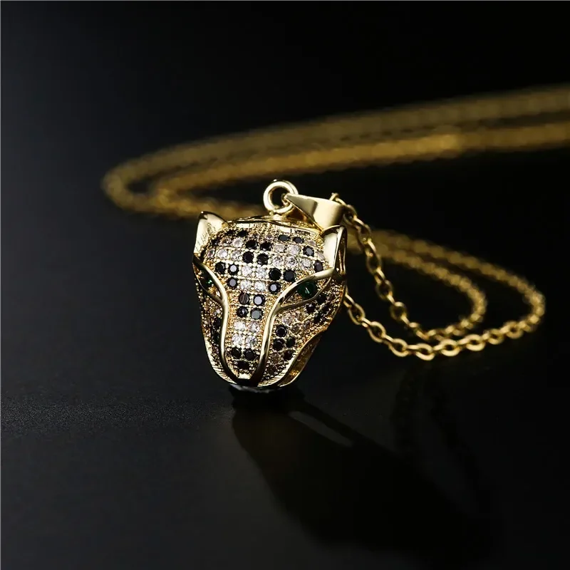 New Copper Micro-set Zircon Delicate Leopard Head Pendant Necklace Real Gold Plating Crystals from Austrian Jewelry