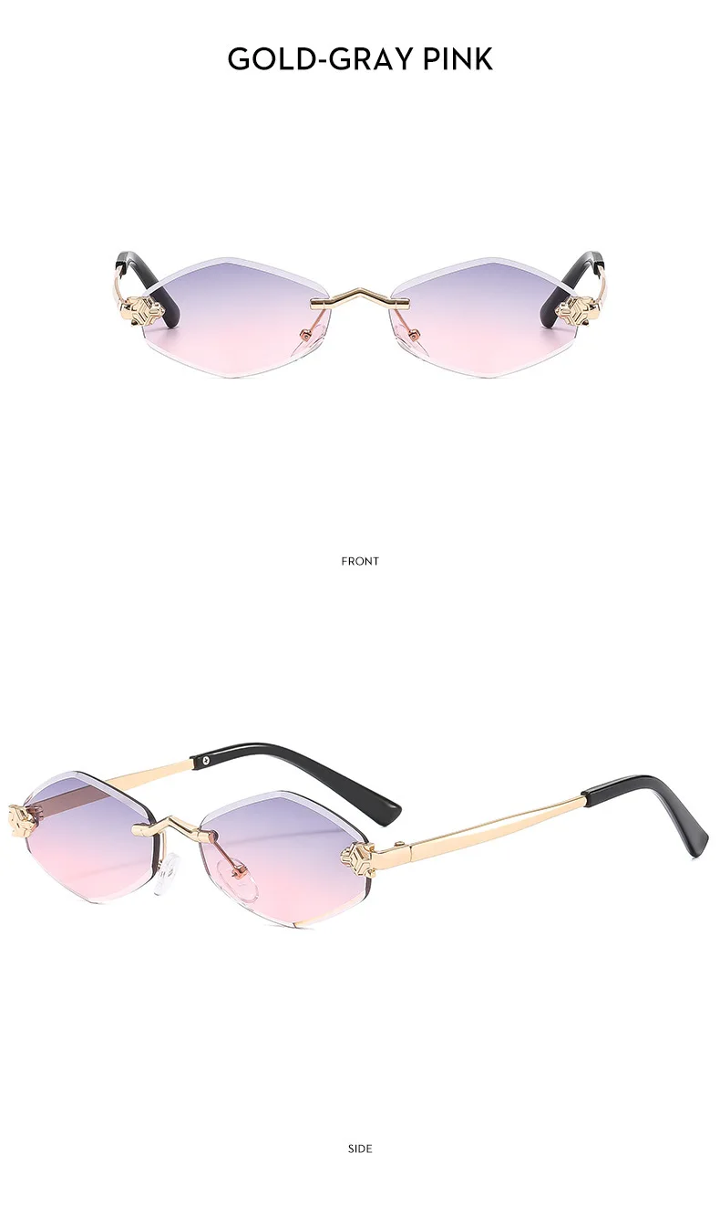 Rahmenlose Rhombus personalisierte Damen-Sonnenbrille, elegante und vielseitige klassische Sonnenbrille, luxuriöse und hochwertige Sonnenbrille UV400. – Detail 17